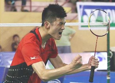 Big win: China&rsquo;s Chen Long celebrating his win over Indonesia&rsquo;s Taufik Hidayat Wednesday. Chen Long won 21-14, 20-22, 21-19.