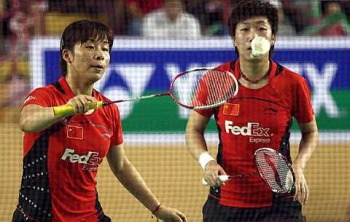 Full speed ahead: China&rsquo;s Ma Jin-Wang Xiaoli in action against Malaysia&rsquo;s Wong Pei Tty-Chin Eei Hui during the doubles finals yesterday. The Chinese pair won 21-9, 21-11.