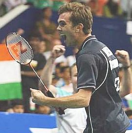 Danish delight: Jan O Jorgensen downed Chen Jin and will face Lin Dan (below, right) for the China Open crown.