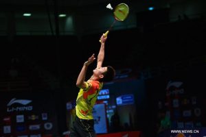 China's Chen Long competes during the men's singles badminton match against Indonesia's Tommy Sugiarto at the quarterfinals of the Sudirman Cup World Team Badminton Championships in Kuala Lumpur, Malaysia, on May 23, 2013. Chen won 2-0.
