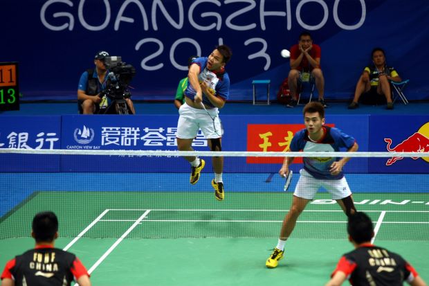 Hoon Thien How (left) and Tan Wee Kiong in action at the World Champs in China in August. They're back there with Koo Kien Keat-Tan Boon Heong for the China Open which starts on Tuesday.