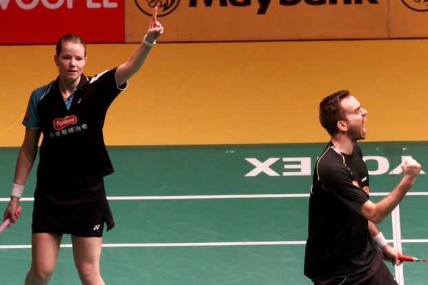 Christinna Pedersen-Joachim Fischer Nielsen are through to the mixed doubles final at the Malaysian Open badminton championship after beating Olympic champions Ma Jin-Zhao Yunlei in the semis at Putra Stadium on Saturday.