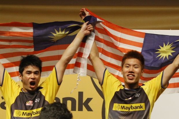 Remember their names. Lim Khim Wah (left) and Goh V Shem are the 2014 Malaysian Open men's doubles champions.