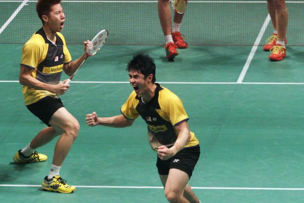 Lim Khim Wah (right) and Goh V Shem celebrate after winning the Malaysian Open men's doubles last month. They will be taking part in the upcoming German Open GP Gold and All-England tournaments.