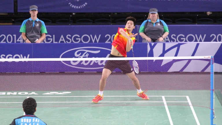 Derek Wong plays Parupalli Kashyap in the men' singles final at Glasgow Commonwelath Games