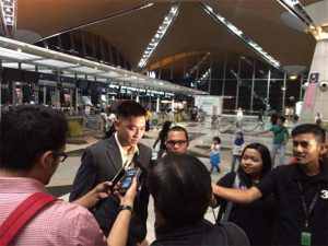 Tan Boon Heong speaks to media before departing for Incheon
