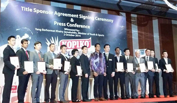 Team managers at the launch of the Malaysia's Kopiko Purple Badminton League