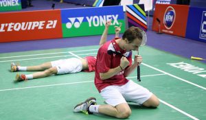 Mathias Boe-Carsten Mogensen celebrate their victory in Paris