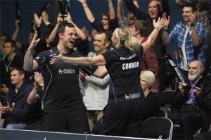 Surrey Smashers players celebrate after beat Loughborough Sport 3-2