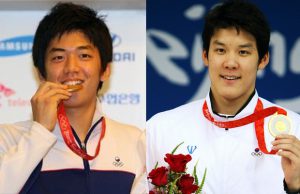 Lee Yong-dae (left) and Park Tae-hwan are among the most popular male athletes in Korea.