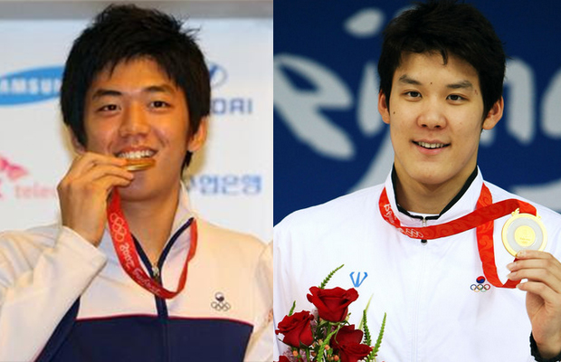 Lee Yong-dae (left) and Park Tae-hwan are among the most popular male athletes in Korea.