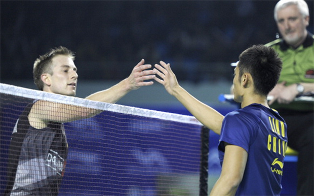 Peter Gade ended his 17-year-long career as a badminton player when he beat Lin Dan 2-1 at the Copenhagen Masters in Copenhagen, Denmark, Dec. 27, 2012