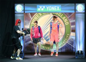 Saina Nehwal and Sun Yu (right) entering the court