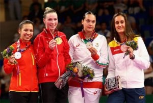 Lianne Tan of Belgium wins Silver, Line Kjaersfeldt of Denmark wins Gold, Petya Nedelcheva of Bulgaria wins Bronze and Clara Azurmendi of Spain wins Bronze (from left). (Photo: Getty Images)