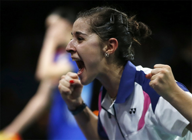Carolina Marin of Spain cannot believe she has just beaten China's Li Xuerui to become world champion, August 31, 2014.
