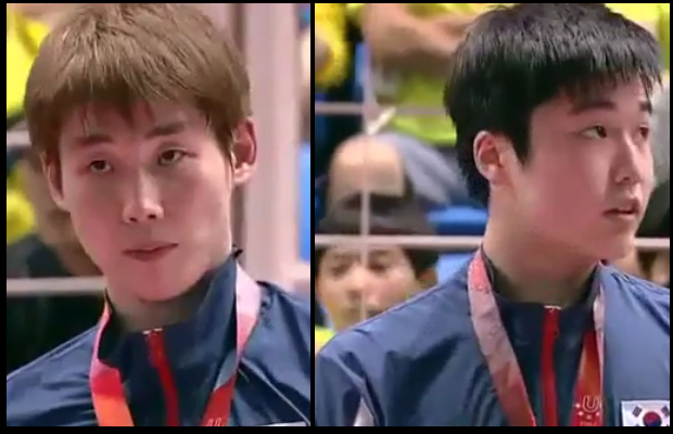 Son Wan-ho loses to Jeon Hyeok-Jin (right) in the 2015 Universiade men's singles final.