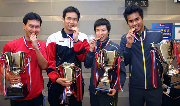 The 2013 World Champions - Mohammad Ahsan/Hendra Setiawan & Tontowi Ahmad/Lilyana Natsir. (photo: PBSI)