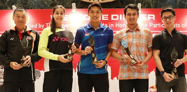 Ratchanok Intanon's coach, Carolina Marin, Jonatan Christie, Mohammad Ahsan, Kevin Sanjaya (from left).