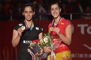 Saina Nehwal (left) and Carolina Marin make a great rivalry in women's singles.