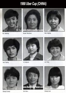 Lao Yujing (middle left) and notable female badminton players such as Li Lingwei, and Han Aiping were part of the Chinese squad that lifted the 1988 Uber Cup.