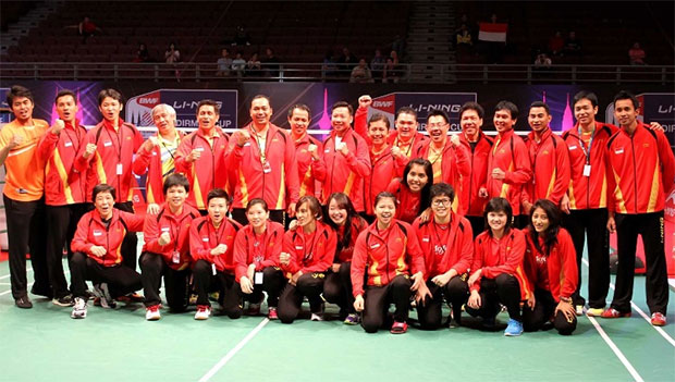 Tommy Sugiarto's (behind, third right) inclusion is a big boost to the 2016 Indonesian men's team in Hyderabad.