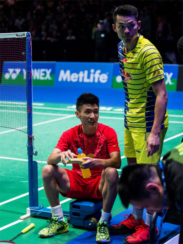 Lin Dan and Xue Song in the All England semi-finals. (photo: AFP)