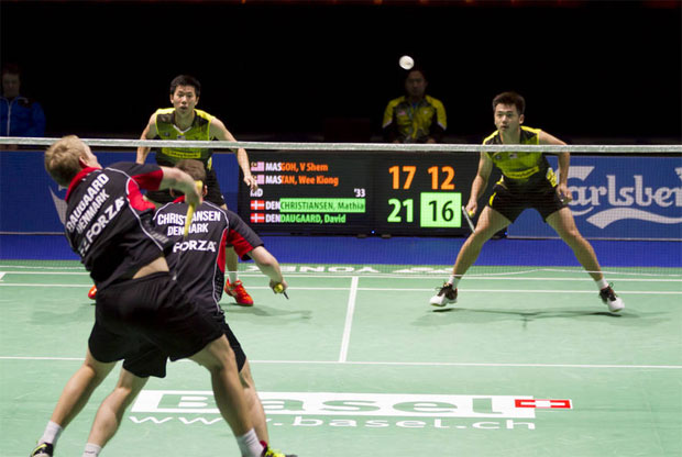 Goh V Shem/Tan Wee Kiong were defeated by Mathias Christiansen/David Daugaard in the second round of 2016 Swiss Open. (photo: Uwe Zinke)