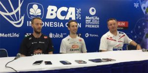 Carsten Mogensen and Mathias Boe during a press conference in Jakarta. (photo: PBSI)