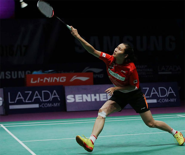 Wang Yihan loses her Purple League debut on Thursday. (photo: Purple League)