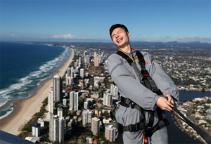 Shi Yuqi poses at the SkyPoint climb in Gold Coast, Australia. (photo: Chris Hyde)