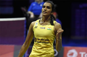 P.V. Sindhu fights hard in the 2017 World Championships final. (photo: AP)