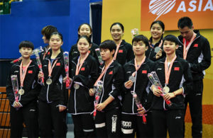 The China women's team on the 2018 Badminton Asia Team Championships (BATC) podium. (photo: AP)
