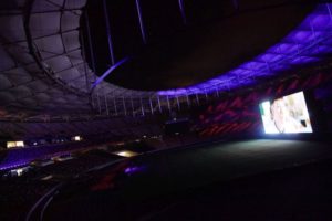 The giant 40m X 17m LED screen has turned the stadium into a mega cinema. (photo: Bernama)