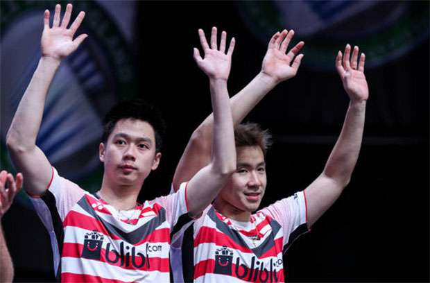 Marcus Fernaldi Gideon/Kevin Sanjaya Sukamuljo hoping to put up a good show in front of home crowd at the 2018 Asian Games. (photo: AFP)
