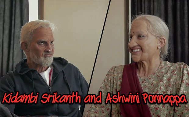 Kidambi Srikanth and Ashwini Ponnappa dressing up as old people. (photo: Red bull)
