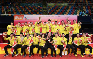 China celebrate after defeating Japan 3-2 in the 2019 Asia Mixed Team Championships. (photo: Badminton Asia)