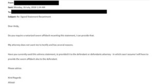 Alistair Casey's email to BWF asking to withdraw his testimony against Joachim Persson. (photo: TV2)