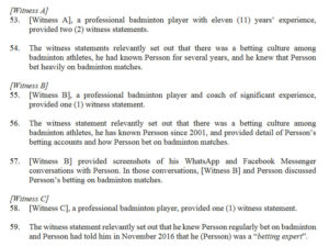 According to TV 2 Sport, Alistair Casey is "Witness B" inside the BWF document. (photo: screenshot from BWF's Ethics Hearing Panel Decision)
