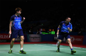 Aaron Chia/Soh Wooi Yik to meet Marcus Fernaldi Gideon/Kevin Sanjaya Sukamuljo in the 2019 Japan Open quarter-finals. (photo: Robertus Pudyanto/Getty Images)