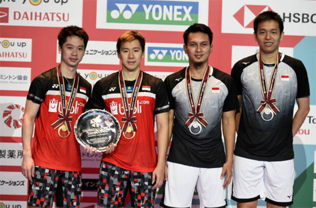 Marcus Fernaldi Gideon/Kevin Sanjaya Sukamuljo & Mohammad Ahsan/Hendra Setiawan (from left) are the World No. 1 and No. 2 men's pairs. (photo: Matt Roberts/Getty Images)