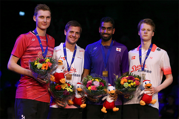 Rajiv Ouseph (2nd from Right) wins gold at the 2017 European Championships. (photo: Badminton Europe)