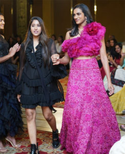 PV Sindhu walks the ramp for designer Shriya Bhupal in Hyderabad. (photo: IAN)