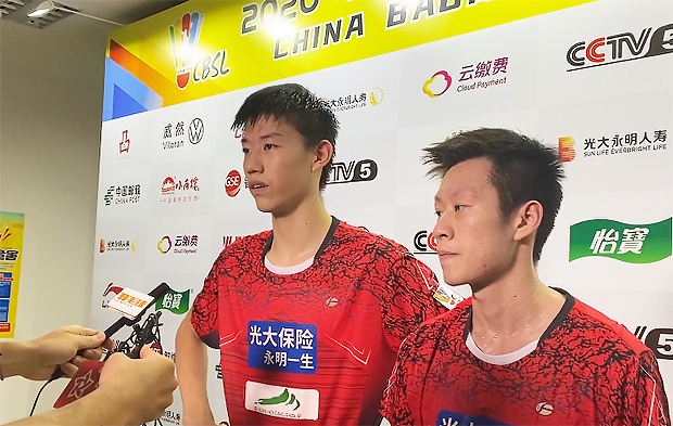 Feng YanZhe/Ren XiangYu win an epic battle against Zheng SiWei/Liu YuChen in the 2020 China Badminton Super League (CBSL). (photo: Weibo)