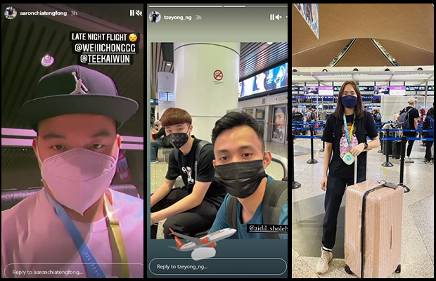 Aaron Chia, Ng Tze Yong, Aidil Soleh, and Pearly Tan are waiting for the flight to Vantaa, Finland at Kuala Lumpur International Airport. (photo: Instagram - Aaron Chia, Ng Tze Yong, Pearly Tan)
