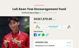 Crowdfunding for Loh Kean Yew Ends, With a Total Raise of S$417,878. (photo: rayofhope.sg)