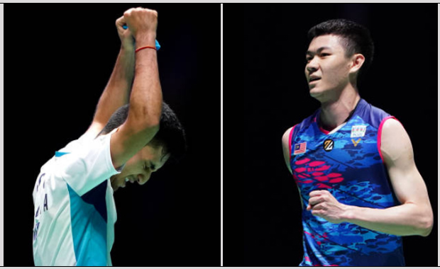 Lakshya Sen (L) beats Lee Zii Jia, becomes the first Indian player to make the All England final in 21 years. (photo: Zac Goodwin - PA Images)