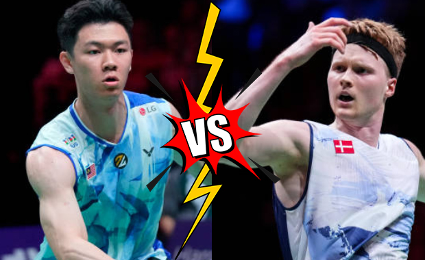 Lee Zii Jia prepares for the Arctic Open semi-final against Anders Antonsen. (photo credit: AFP)