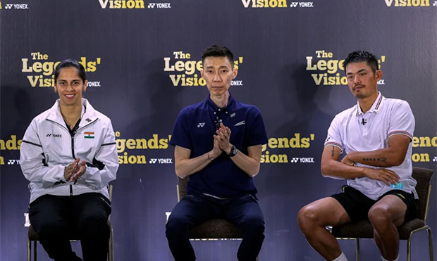 Lee Chong Wei, Lin Dan, and Saina Nehwal at the Introduction Ceremony of Two New Legends Players in The Legends Vision. (photo: Bernama)