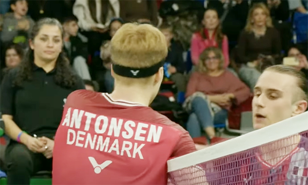 Anders Antonsen beats Alex Lanier 21-19, 21-18 to give Denmark a 2-0 lead in the European Mixed Team Championships final. (Photo: Badminton Europe)