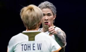 Chen Tang Jie and Toh Ee Wei storm into the 2025 Denmark Open mixed doubles semi-finals after defeating compatriots Goh Soon Huat and Shevon Lai. (Photo: AFP)